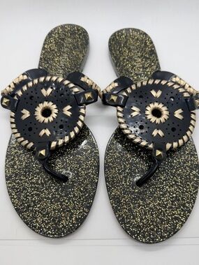 NWT Jack Rogers Black & Gold Glitter Georgica Jelly Sandals Size 9